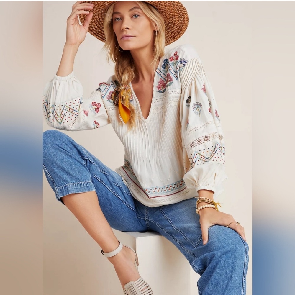 Boho Floral Embroidered Blouse